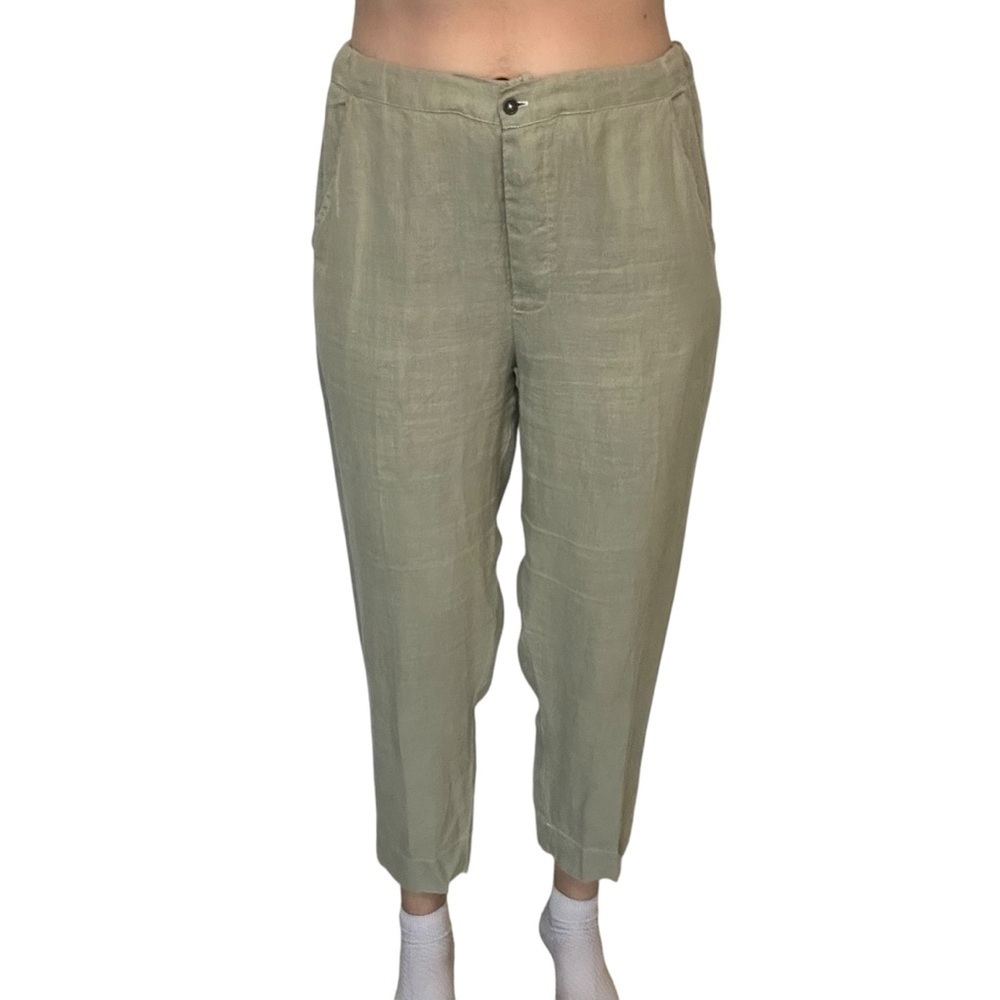 Reistor Hemp Pants Olive Green Ankle Straight Leg Trousers Summer Size Medium